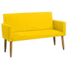Namoradeira Decorativa Para Sala Nina Suede Amarelo Pé Castanho - Clique E Decore