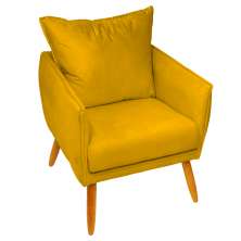 Poltrona Decorativa Confortável Para Sala Ada Suede Amarelo Pé Castanho - Clique E Decore