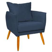 Poltrona Decorativa Confortável Para Sala Ada Suede Azul Marinho Pé Castanho - Clique E Decore