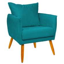Poltrona Decorativa Confortável Para Sala Ada Suede Azul Turquesa Pé Castanho - Clique E Decore