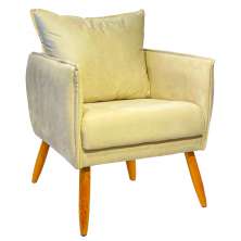 Poltrona Decorativa Confortável Para Sala Ada Suede Bege Pé Castanho - Clique E Decore