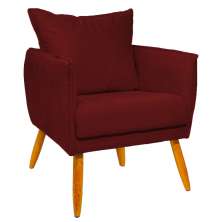 Poltrona Decorativa Confortável Para Sala Ada Suede Bordô Pé Castanho - Clique E Decore