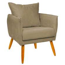 Poltrona Decorativa Confortável Para Sala Ada Suede Nude Pé Castanho - Clique E Decore