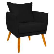 Poltrona Decorativa Confortável Para Sala Ada Suede Preto Pé Castanho - Clique E Decore