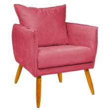 Poltrona Decorativa Confortável Para Sala Ada Suede Rosê Pé Castanho - Clique E Decore