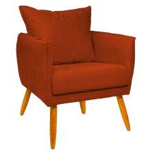 Poltrona Decorativa Confortável Para Sala Ada Suede Terracota Pé Castanho - Clique E Decore