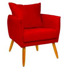 Poltrona Decorativa Confortável Para Sala Ada Suede Vermelho Pé Castanho - Clique E Decore