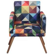 Poltrona Decorativa Confortável Para Sala Nina Com Base Estampa Triângulo Colorido Pé Castanho - Clique E Decore
