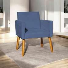 Poltrona Decorativa Confortável Para Sala Recepção Consultório Cadeira Nina Suede Azul Marinho