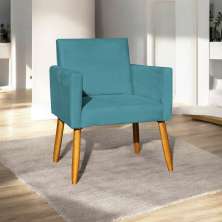Poltrona Decorativa Confortável Para Sala Recepção Consultório Cadeira Nina Suede Azul Turquesa