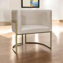 Poltrona Decorativa Luna Para Sala de Estar Escritório Recepção Suede Bege Base de Ferro Champagne