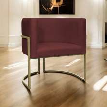 Poltrona Decorativa Luna Para Sala de Estar Escritório Recepção Suede Bordo Base de Ferro Champagne