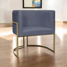Poltrona Decorativa Luna Para Sala de Estar Escritório Recepção Suede Cinza Base de Ferro Champagne