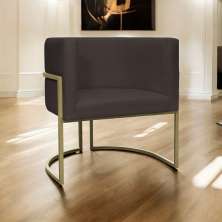 Poltrona Decorativa Luna Para Sala de Estar Escritório Recepção Suede Marrom Base de Ferro Champagne