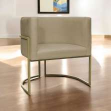 Poltrona Decorativa Luna Para Sala de Estar Escritório Recepção Suede Nude Base de Ferro Champagne