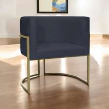 Poltrona Decorativa Luna Para Sala de Estar Escritório Recepção Suede Preto Base de Ferro Champagne