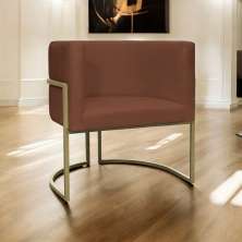 Poltrona Decorativa Luna Para Sala de Estar Escritório Recepção Suede Terracota Base de Ferro Champagne