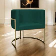 Poltrona Decorativa Luna Para Sala de Estar Escritório Recepção Suede Verde Base de Ferro Champagne