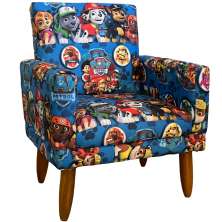 Poltrona Decorativa Nina Infantil Para Quarto Infantil Suede Estampa Cachorros Pé Castanho