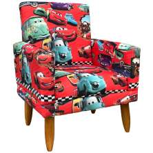 Poltrona Decorativa Nina Infantil Para Quarto Infantil Suede Estampa Carros Pé Castanho