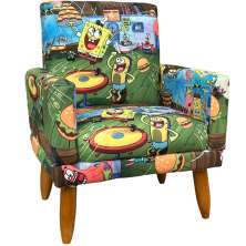 Poltrona Decorativa Nina Infantil Para Quarto Infantil Suede Estampa Desenho Pé Castanho