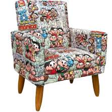 Poltrona Decorativa Nina Infantil Para Quarto Infantil Suede Estampa Monica Pé Castanho