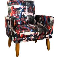 Poltrona Decorativa Nina Infantil Para Quarto Infantil Suede Estampa Super Heroi Pé Castanho