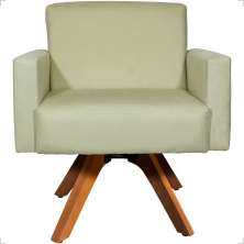 Poltrona Decorativa Para Sala Hope Base Giratória Suede Bege Pé Castanho