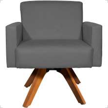 Poltrona Decorativa Para Sala Hope Base Giratória Suede Cinza Pé Castanho