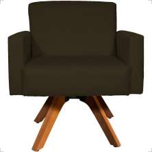 Poltrona Decorativa Para Sala Hope Base Giratória Suede Marrom Pé Castanho
