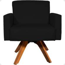 Poltrona Decorativa Para Sala Hope Base Giratória Suede Preto Pé Castanho