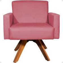 Poltrona Decorativa Para Sala Hope Base Giratória Suede Rosê Pé Castanho