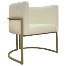 Poltrona Decorativa Para Sala Luna Reforçada Escritório Consultório Recepção Corino Bege Base de Ferro Champagne