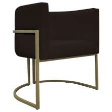 Poltrona Decorativa Para Sala Luna Reforçada Escritório Consultório Recepção Corino Marrom Base de Ferro Champagne