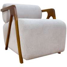Poltrona Decorativa Para Sala Recepção Confortável Em Madeira Maciça Chloe Bouclé Premium Bege