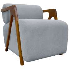 Poltrona Decorativa Para Sala Recepção Confortável Em Madeira Maciça Chloe Bouclé Premium Cinza