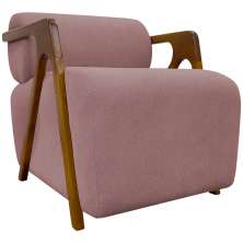 Poltrona Decorativa Para Sala Recepção Confortável Em Madeira Maciça Chloe Bouclé Premium Rosê