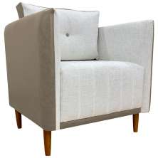 Poltrona Decorativa Para Sala Recepção Consultório Aviv Corino Caramelo e Linho Bege