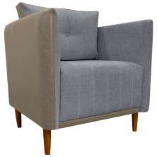 Poltrona Decorativa Para Sala Recepção Consultório Aviv Corino Caramelo e Linho Cinza