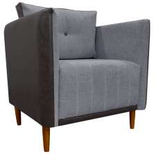Poltrona Decorativa Para Sala Recepção Consultório Aviv Corino Marrom e Linho Cinza