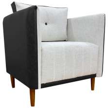 Poltrona Decorativa Para Sala Recepção Consultório Aviv Corino Preto e Linho Bege