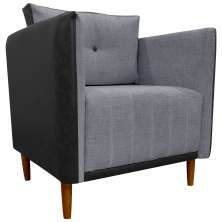 Poltrona Decorativa Para Sala Recepção Consultório Aviv Corino Preto e Linho Cinza