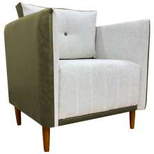 Poltrona Decorativa Para Sala Recepção Consultório Aviv Corino Verde e Linho Bege