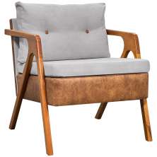 Poltrona Decorativa Para Sala Recepção Consultório Laura Corino Peroba e Linho Bege Pé Castanho