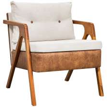 Poltrona Decorativa Para Sala Recepção Consultório Laura Corino Peroba e Linho Off White