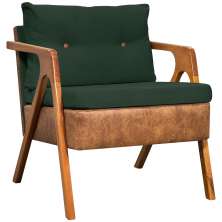 Poltrona Decorativa Para Sala Recepção Consultório Laura Corino Peroba e Linho Verde Pé Castanho