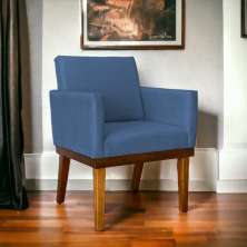Poltrona Decorativa Para Sala Recepção Escritório Divine Base Reforçada De Madeira Suede Azul Marinho