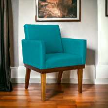 Poltrona Decorativa Para Sala Recepção Escritório Divine Base Reforçada De Madeira Suede Azul Turquesa
