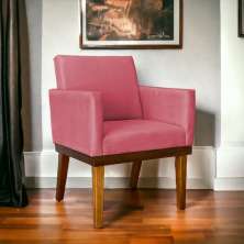 Poltrona Decorativa Para Sala Recepção Escritório Divine Base Reforçada De Madeira Suede Rosê