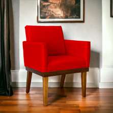 Poltrona Decorativa Para Sala Recepção Escritório Divine Base Reforçada De Madeira Suede Vermelho